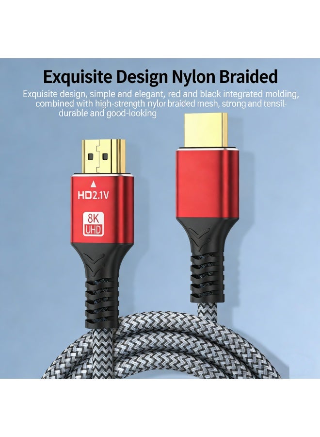 نيو سمارت كابل HDMI 2.1 بدقة 8K - يدعم 8K 60Hz، 4K 144Hz، 2K 240Hz، 1080P 240Hz، 48Gbps، 3D، HDR، HDCP، eARC، Dolby - كابل HDMI عالي السرعة جدًا لأجهزة اللابتوب، الكمبيوتر، الشاشة، البروجيكتور، التلفاز، PS4، PS5، Xbox، Switch، HDTV، كاميرا DSLR - Image 4